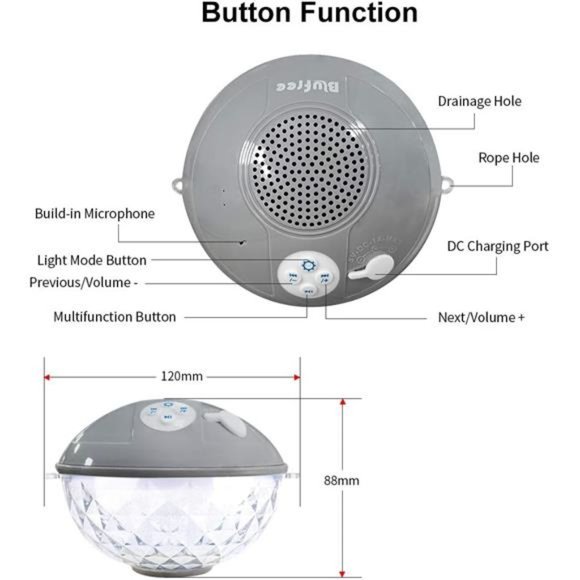 Pool Speaker with Colorful Lights, Floating Bluetooth Speaker IPX7 Waterproof - Picture 4 of 7
